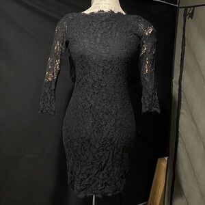Diane Von Furstenberg Black Lace Long Sleeve Dress